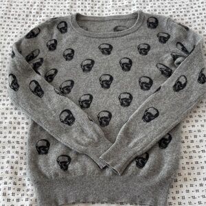 Magaschoni? cashmere skull pattern crewneck sweater, gray/black, size S?
